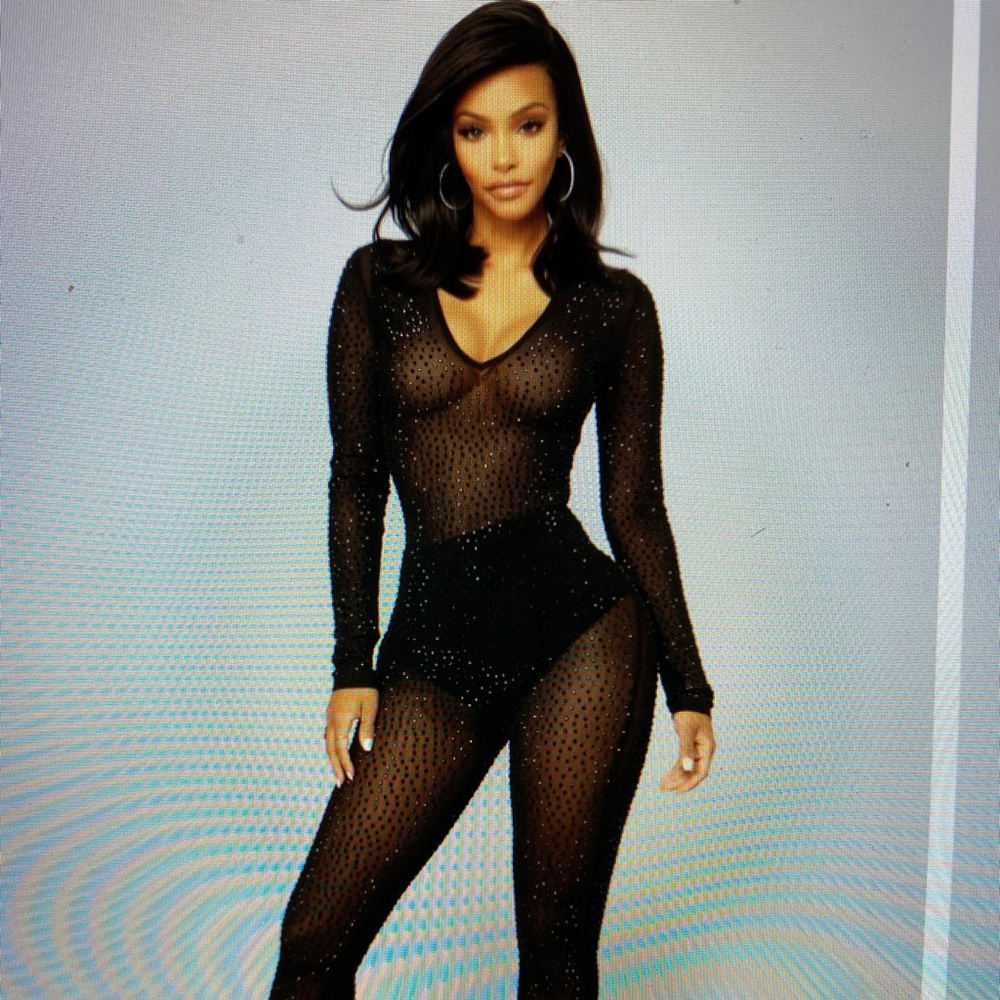 Sequin mesh jumpsuit